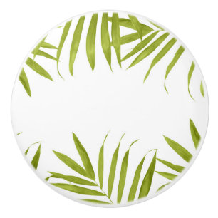 Tropical Green Leaves White & Green Tropical Ceramic Knob