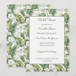 Tropical Green Leaves White Orchids Bridal Shower Invitation