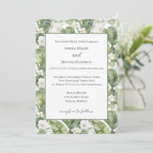 Tropical Green Leaves White Orchids Wedding Invitation