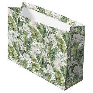 Tropical Green Leaves White Orchids Wedding Large Gift Bag