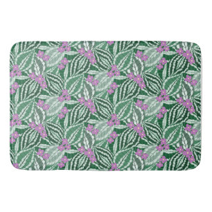 Tropical Green leaves with purple flowers  Bath Mat