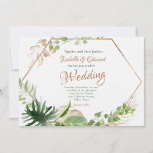 Tropical Green Monstera & Geometric Frame Wedding  Invitation