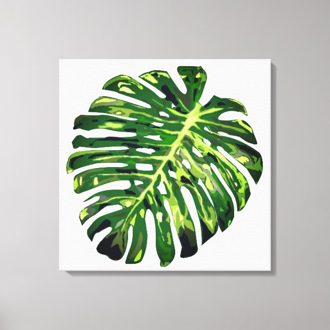 Tropical Green Monstera Leaf Canvas Print (Front)