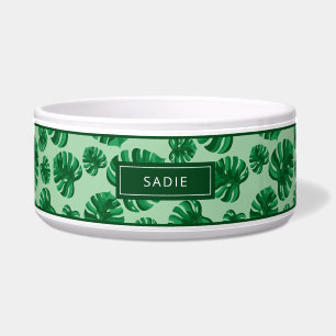 Tropical Green Monstera Palm Leaves & Custom Name