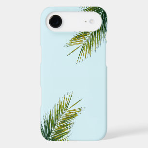Tropical Green Palm Frond on Light Blue