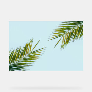 Tropical Green Palm Frond on Light Blue Acrylic Sign