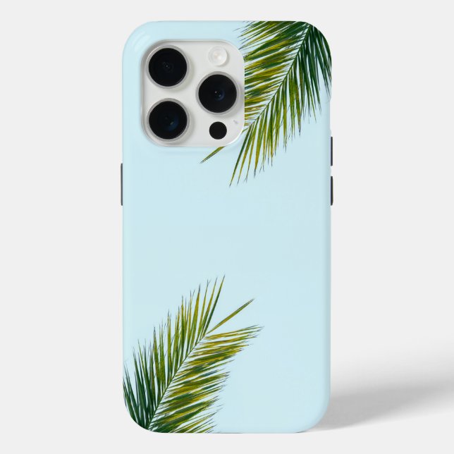 Tropical Green Palm Frond on Light Blue Case-Mate iPhone Case (Back)