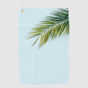 Tropical Green Palm Frond on Light Blue Golf Towel