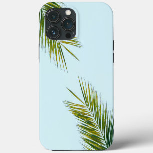 Tropical Green Palm Frond on Light Blue iPhone 13 Pro Max Case