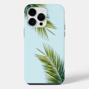 Tropical Green Palm Frond on Light Blue iPhone 14 Pro Max Case