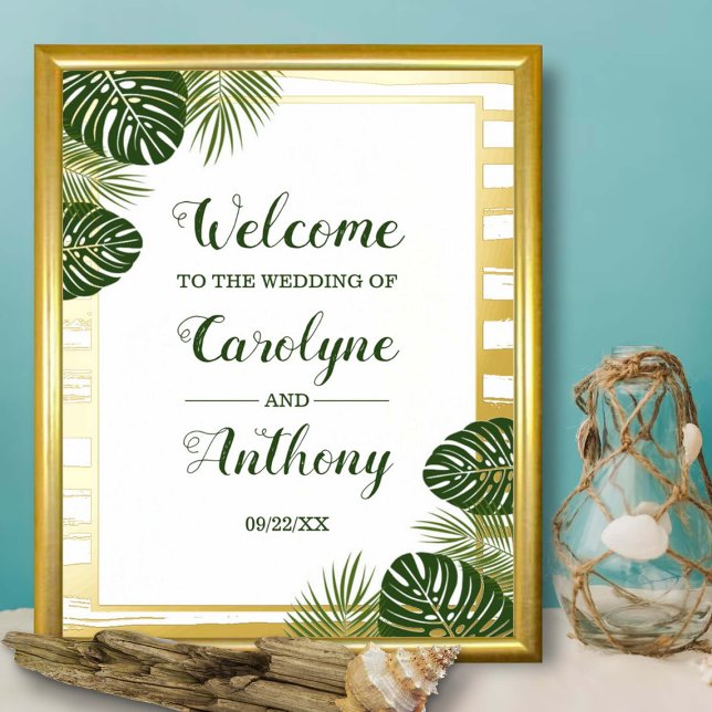 Tropical Green Palm Leaf Beach Wedding Real Foil Foil Prints (Creator Uploaded)