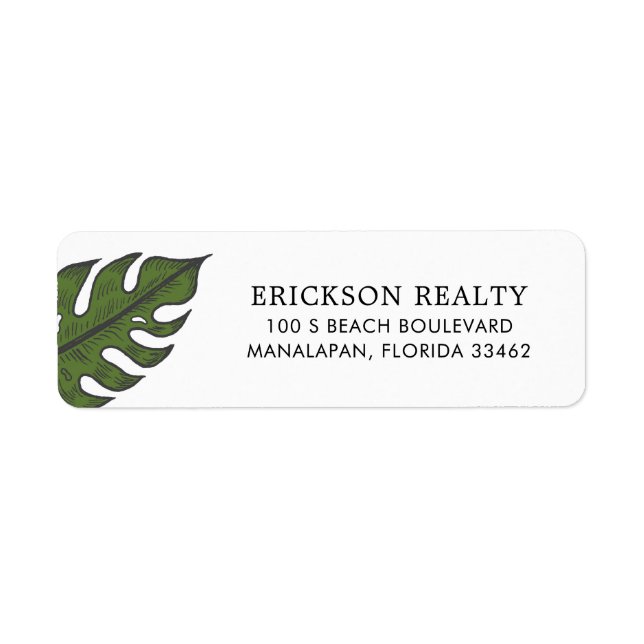 Tropical Green Palm Leaf Business Return Address (Front)