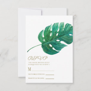 Tropical Green Palm Leaf Hawaiian Wedding RSVP
