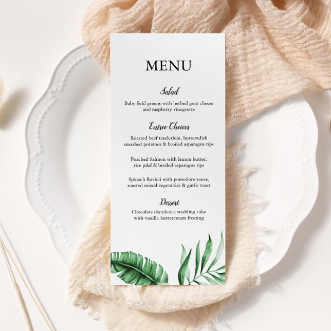 Tropical Green Palm Leaf Mariage/Event Menu (Créateur téléchargé)