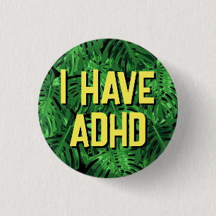Tropical Green Palm Leaves ADHD  1 Inch Round Button