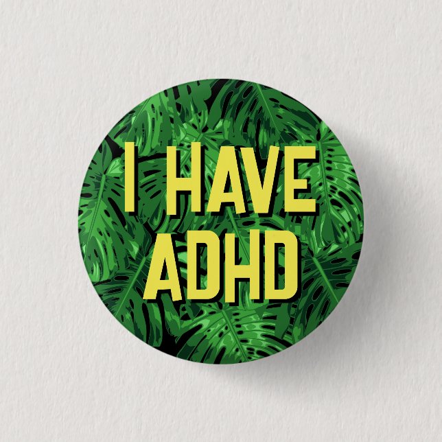 Tropical Green Palm Leaves ADHD  1 Inch Round Button (Front)