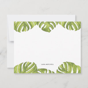 Tropical green palm leaves card
