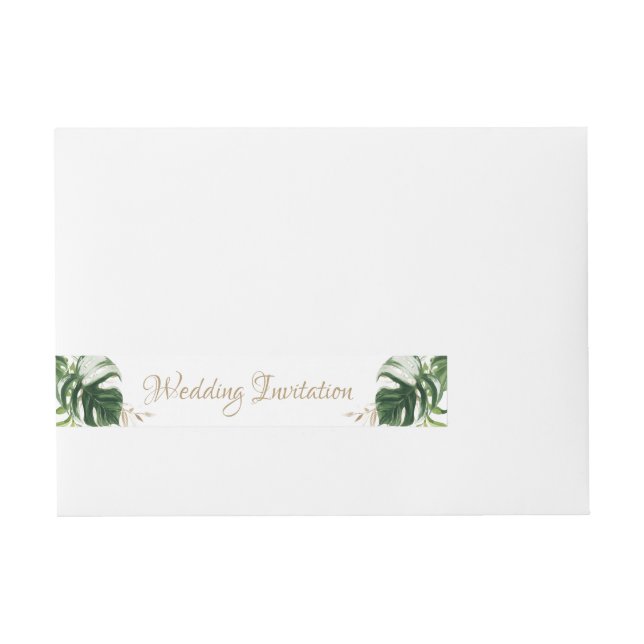 Tropical Green Palm Leaves Gold Geometric Wedding  Wraparound Address Label (Front)