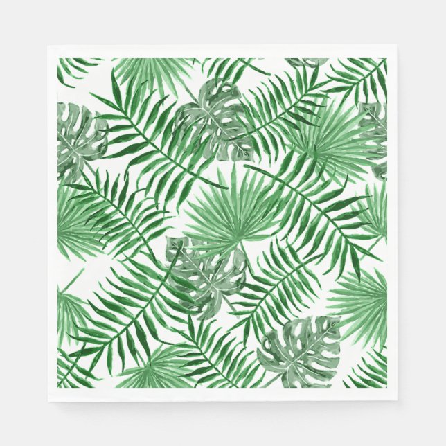 Tropical Green Palm Leaves Summer Art Pattern Napkin (Front)