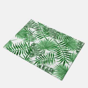 Tropical Green Palm Leaves Summer Pattern Doormat