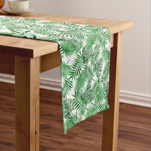 Tropical Green Palm Leaves Summer Pattern Short Table Runner