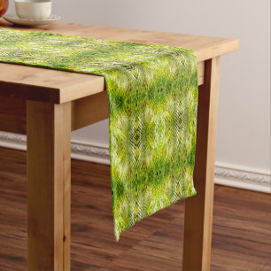 Tropical green palm leaves sunlight pattern short table runner