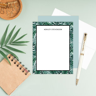 Tropical Green Palm Monstera Leaves Custom Name Card