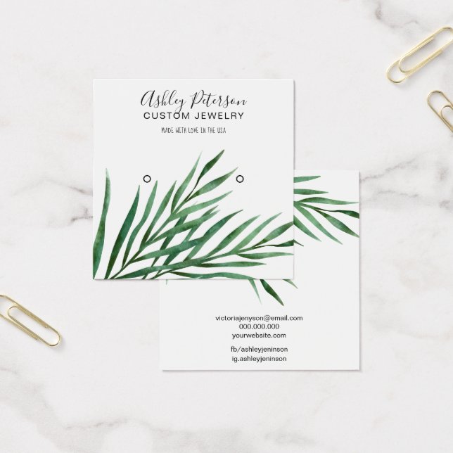 tropical green palm stud earring display (Office)
