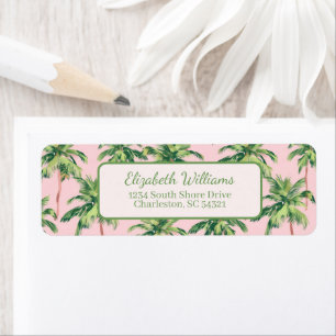 Tropical Green Palm Trees on Pink Return Address