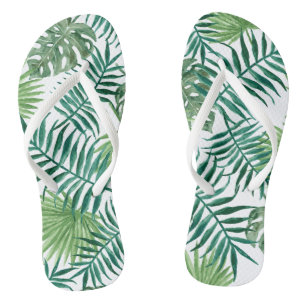 Tropical Green Palms Flip Flops