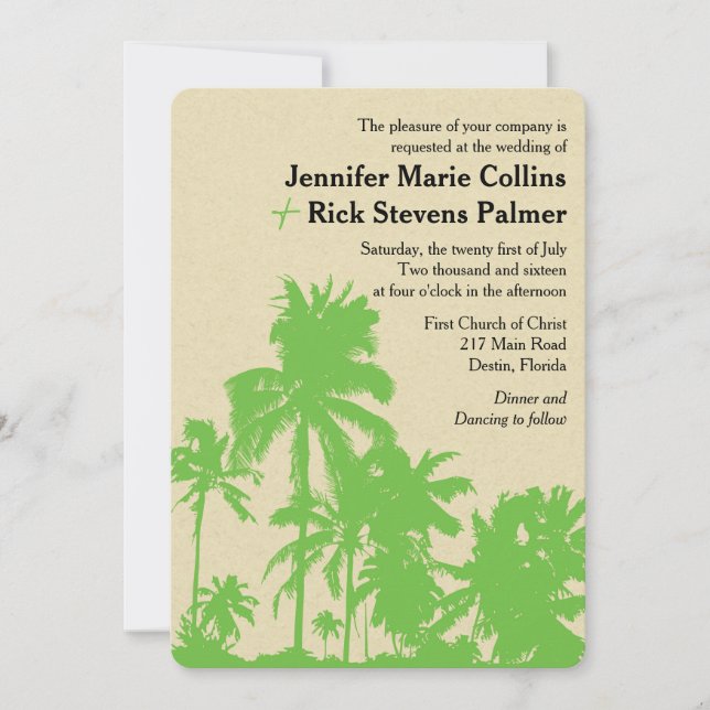 Tropical Green Palms - Wedding Invitation (Front)