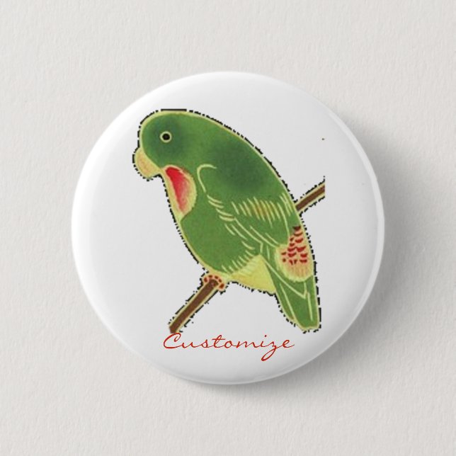 Tropical Green Parakeet Thunder_Cove 2 Inch Round Button (Front)