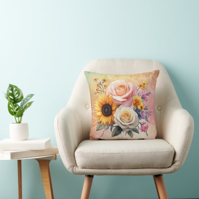 Tropical green plant leaves throw pillow (Chair)
