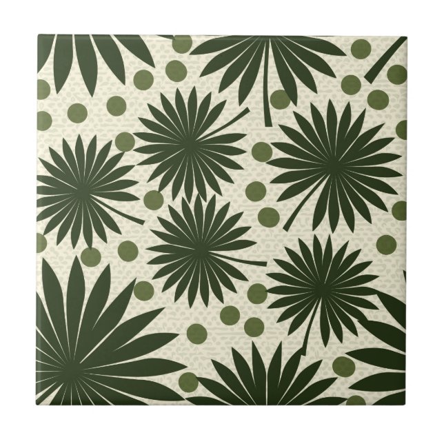 Tropical Green Rainforest Palm Leaf Art Tile (Front)