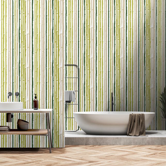 Tropical Green Stripes Contemporaray Pattern Wallpaper (Bathroom)