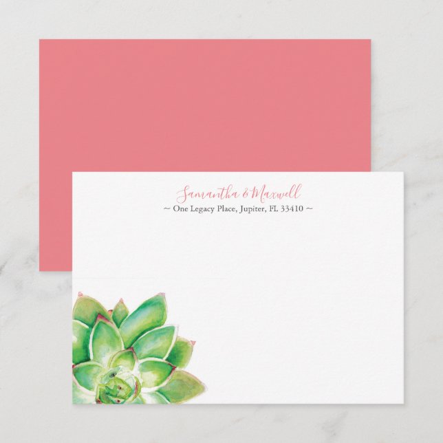 Tropical Green Succulent Personalized Thank You Card (Front/Back)