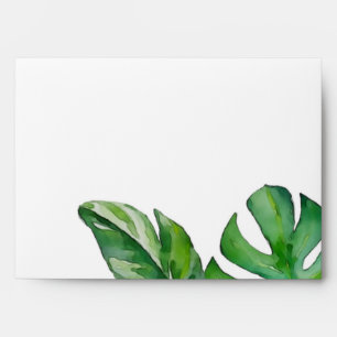 Tropical Green Watercolor Monstera Leaves Invite Envelope