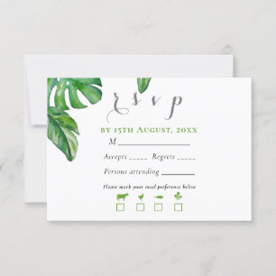 Tropical Green Watercolor Monstera Leaves RSVP Card
