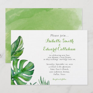 Tropical Green Watercolor Palm Leaves Wedding Invitation