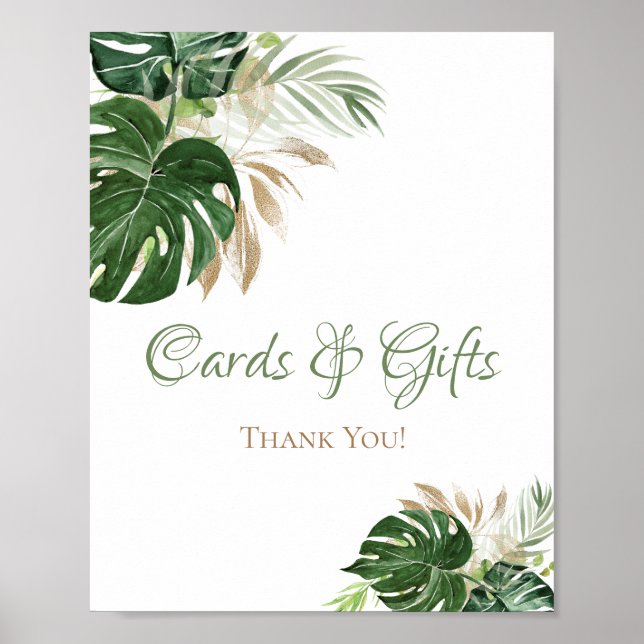 Tropical Green Watercolor Palm Leaves Wedding Sign (Front)