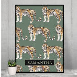 Tropical Green Watercolor Tigers Pattern With Name Poster<br><div class="desc">"Indulge in the wild elegance of nature with our Tropical Green Watercolor Tigers Pattern. Each item featuring this captivating design encapsulates the vibrant spirit of the jungle, blending lush greenery with the majestic presence of tigers. Whether adorning your daily essentials or enhancing your home decor, our collection offers a harmonious...</div>