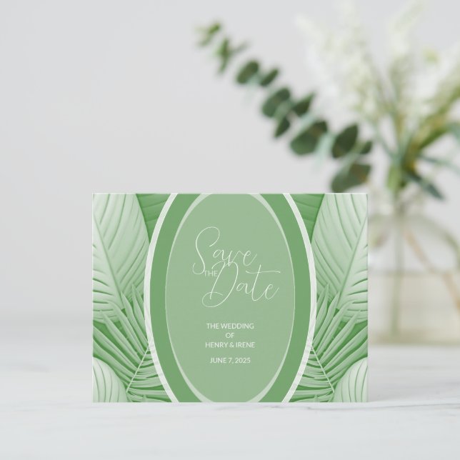Tropical Green Wedding Announcement Postcard (Standing Front)