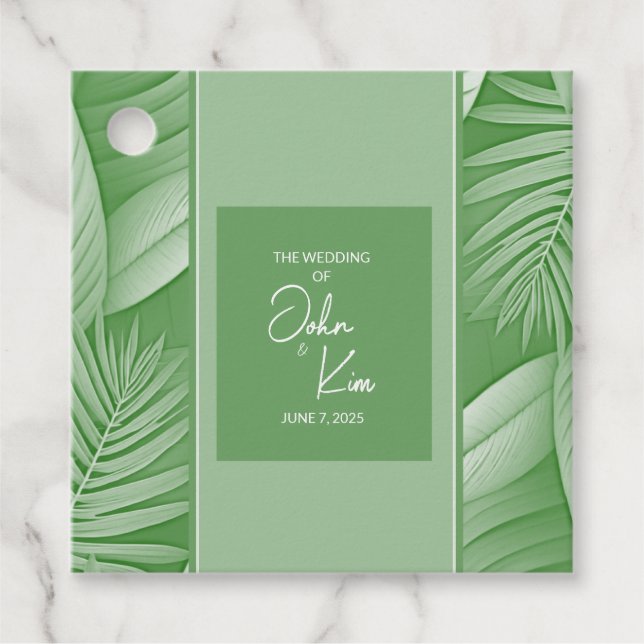 Tropical Green Wedding Favour Tags (Front)