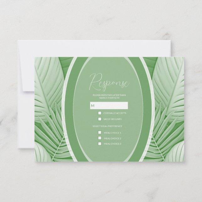 Tropical Green Wedding RSVP Response Card (Back)