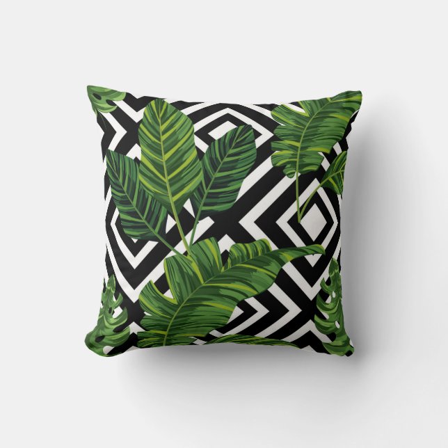 Tropical Green/ White Black Design Pillow (Front)