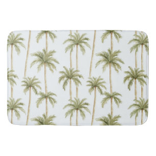 Tropical Green White Palm Trees Bath Mat