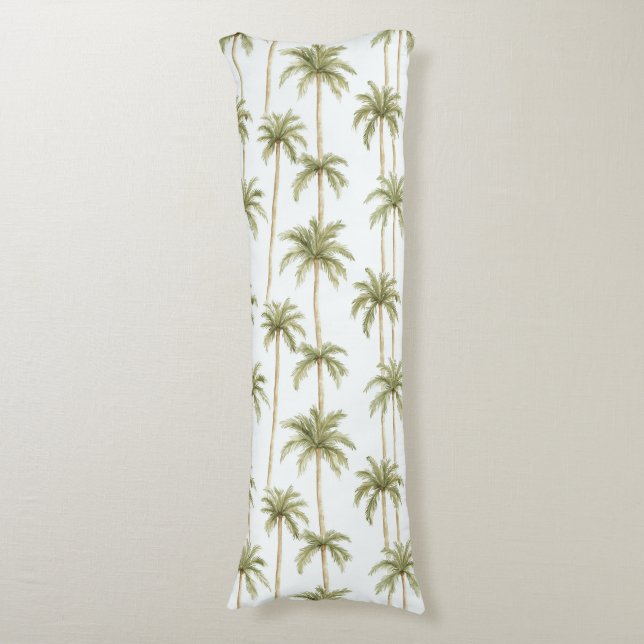 Tropical Green White Palm Trees Body Pillow (Front Vertical)