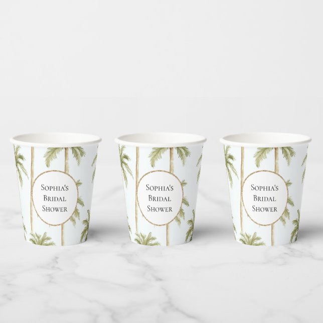 Tropical Green White Palm Trees Bridal Shower Paper Cups (Multi)