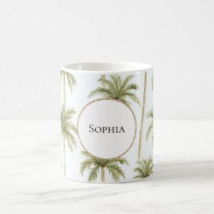 Tropical Green White Palm Trees Coffee Mug