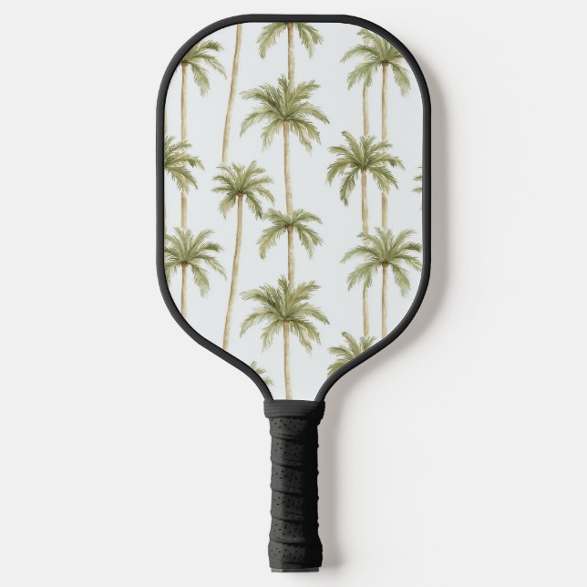 Tropical Green White Palm Trees Pickleball Paddle (Front)